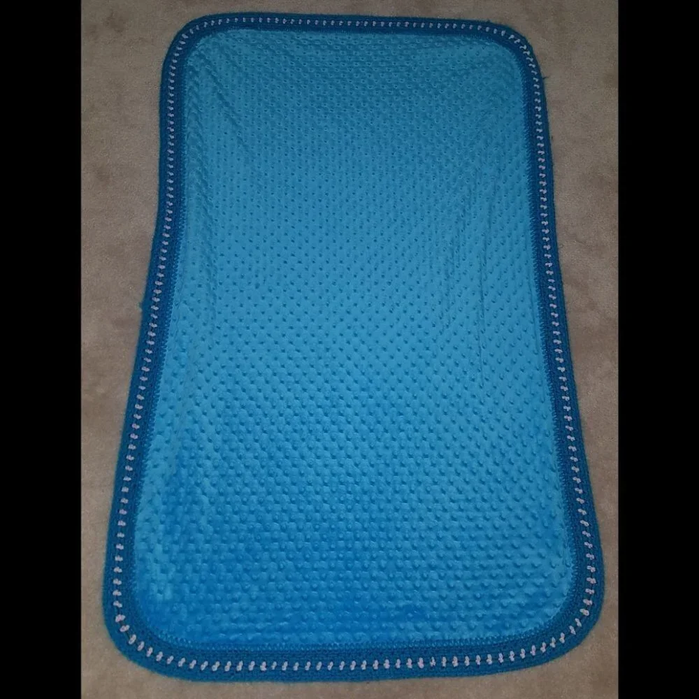 Brown Owls Baby Blanket Blue Minky Dot Crochet Trim Throw Lap Orange Blue Green